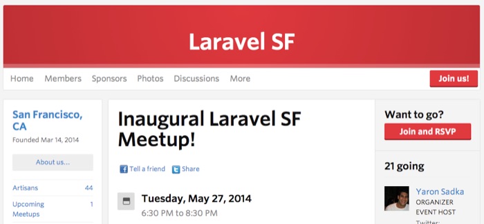 The inaugural LaravelSF meetup page