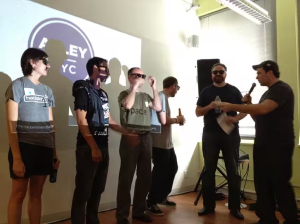 Winning teams in 3D glasses at eCommerce Hack Day, NYC